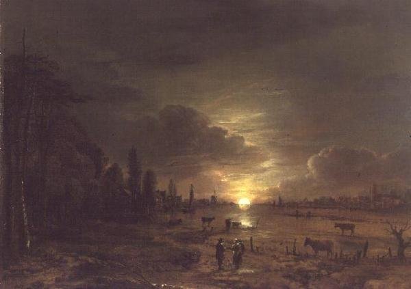 Paesaggio fluviale con luna crescente da Aert van der Neer