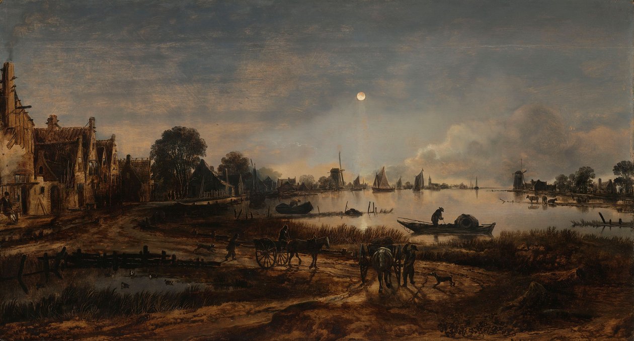 Veduta del fiume al chiaro di luna, c.1640-50 da Aert van der Neer