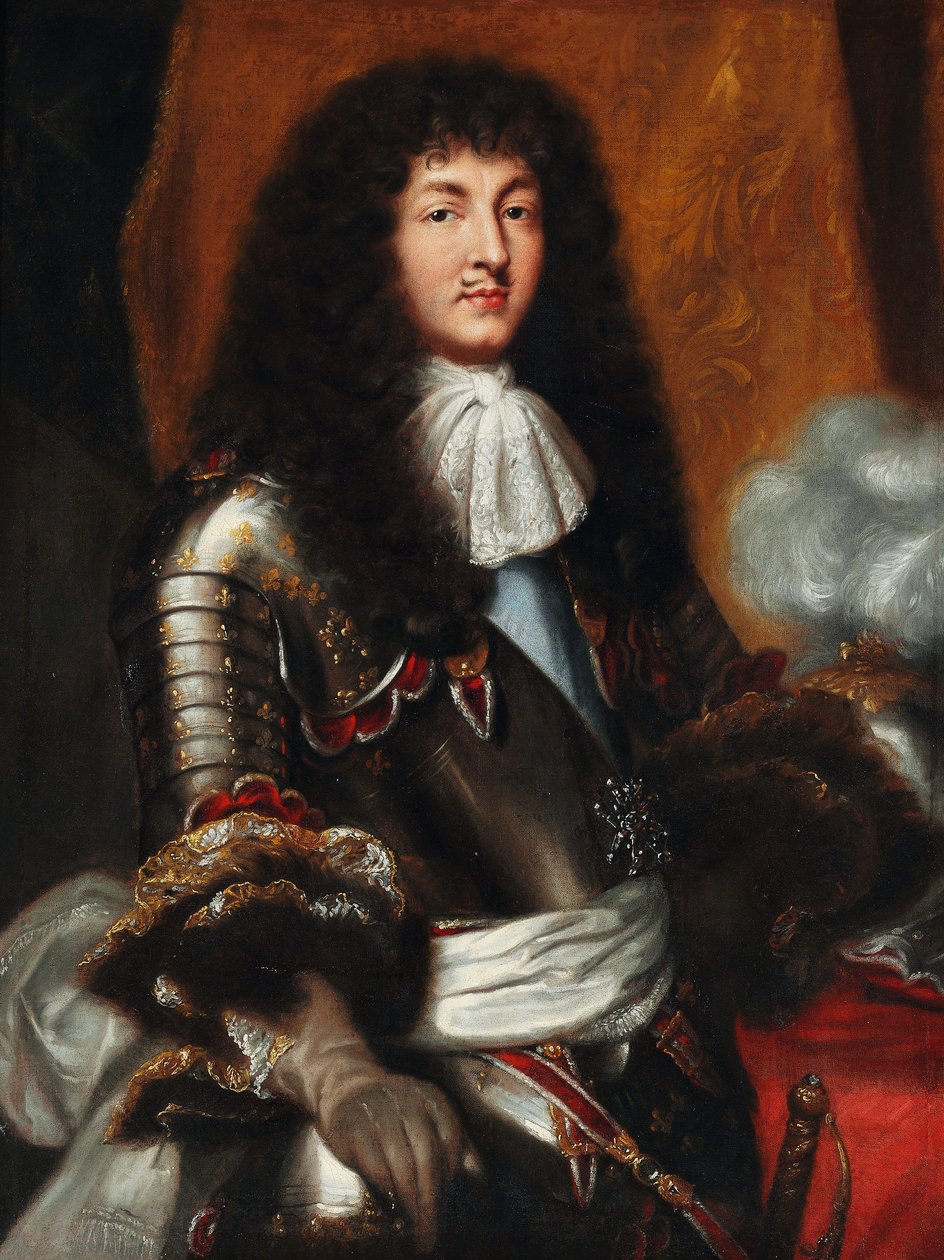 Luigi XIV con parrucca scura e armatura da Pierre Mignard