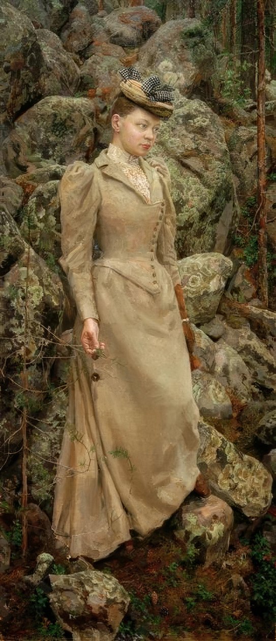 Marie Gallén in un paesaggio roccioso da Akseli Valdemar Gallen Kallela