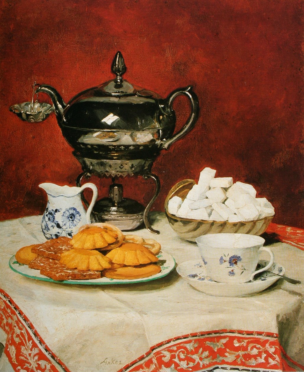 Natura morta con tè e panini da Albert Anker