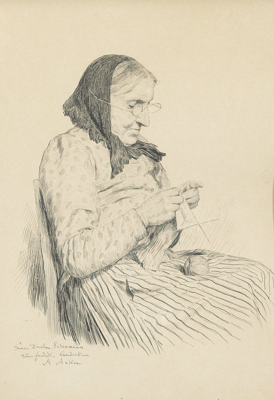 Nonna che fa la maglia da Albert Anker