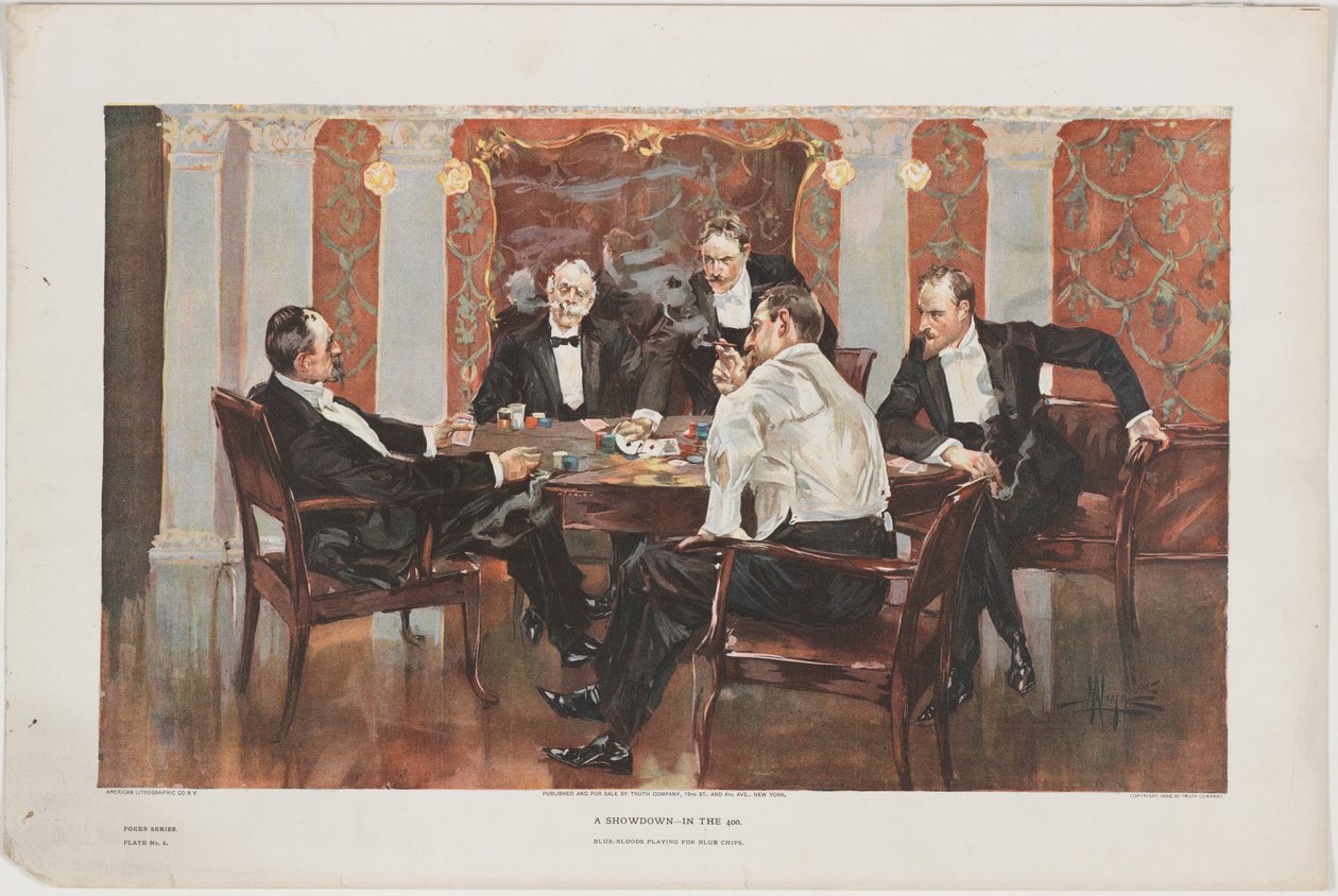 Uno Scontro - Nel 400. Nobili che Giocano per Fiches Blu, tavola 6 da una serie di poker, pub. dalla Truth Company, New York da Albert Beck Wenzell