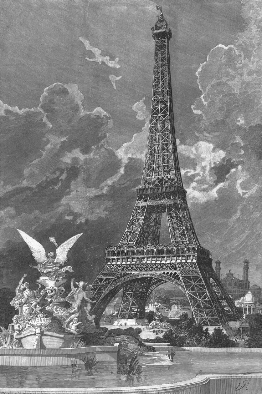 La Torre Eiffel (1887-89) Esposizione Universale del 1889 a Parigi, 1888, inciso da Andre Slom o Slomszynski (d.1909) da Albert Bellenger