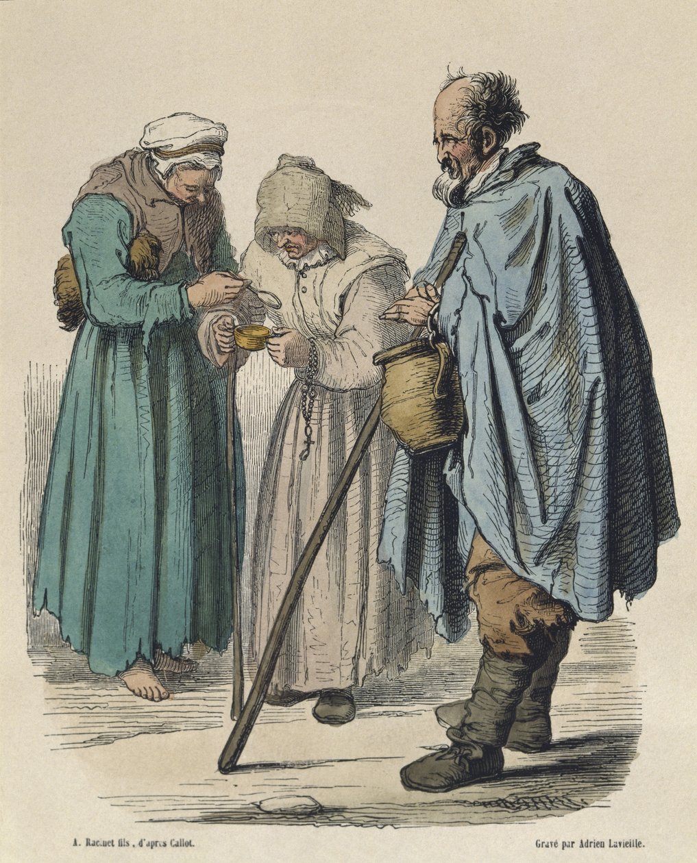 Mendicanti, dopo Jacques Callot, inciso da Adrien Lavieille da Albert Charles August Racinet