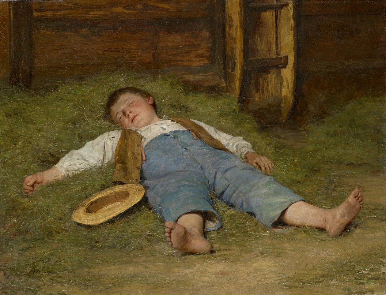 Ragazzo addormentato nel fieno, 1891-97 da Albert Anker