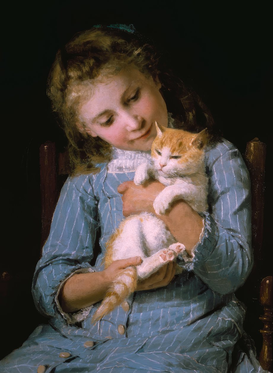 Ragazza con gatto da Albert Anker