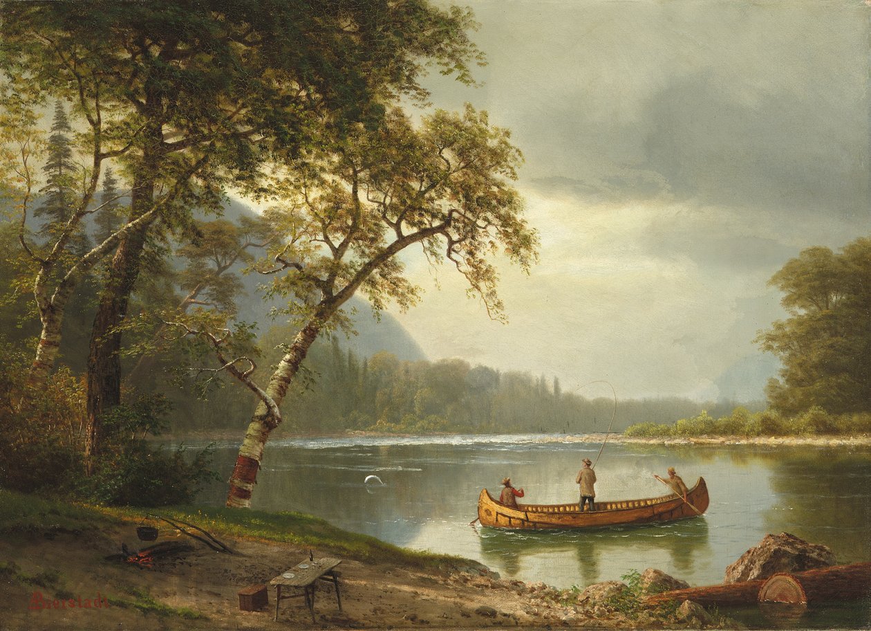 Pesca al salmone sul fiume Caspapediac da Albert Bierstadt