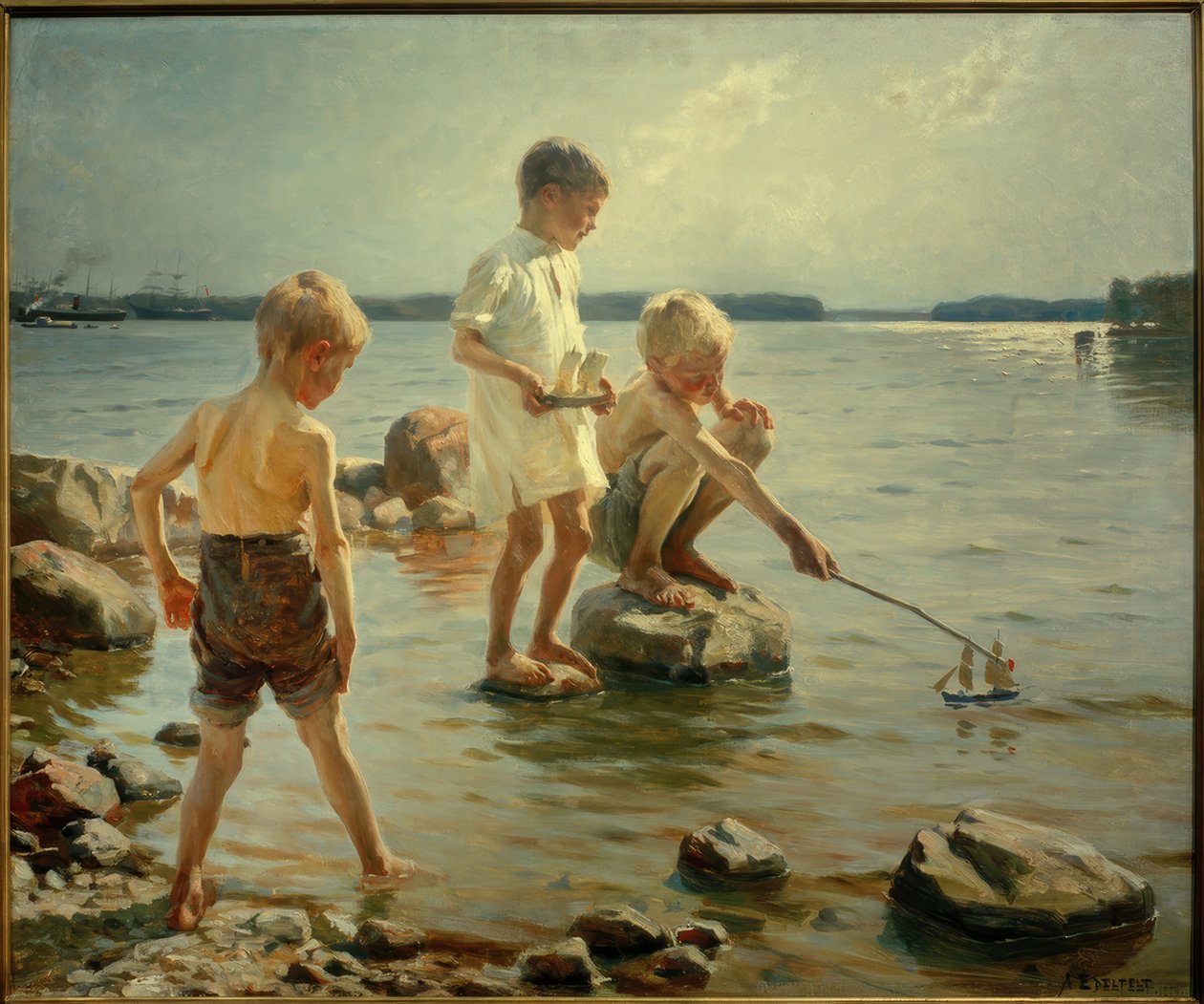 Ragazzi che giocano sulla costa da Albert Gustaf Aristides Edelfelt