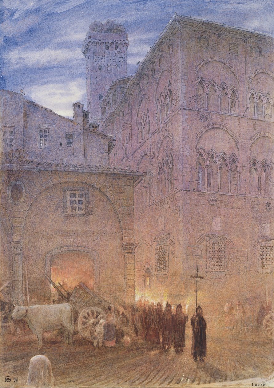 Lucca; Toscana; processione religiosa; carro; mucca; da Albert Goodwin