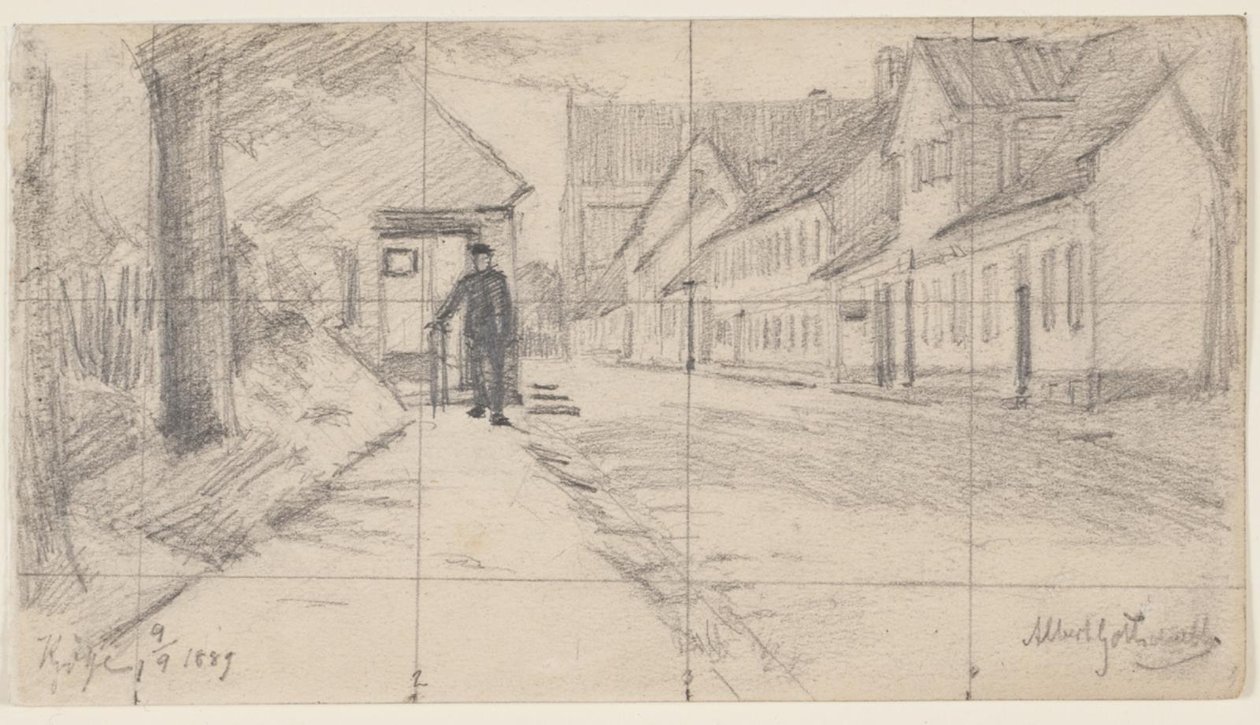 Strada a Køge con uomo che cammina da Albert Gottschalk