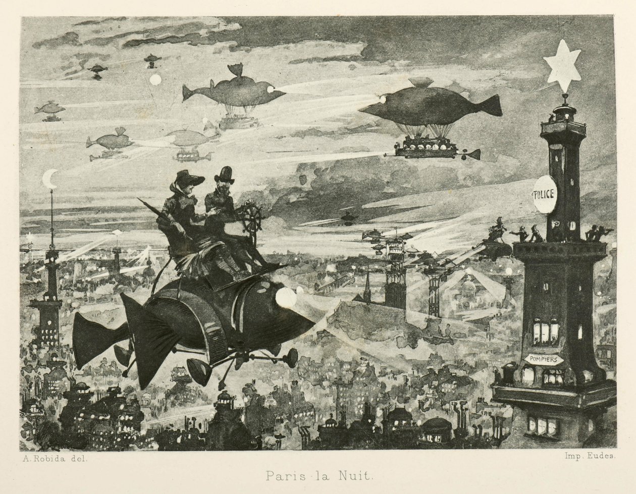Parigi di notte, il ventesimo secolo da Albert Robida