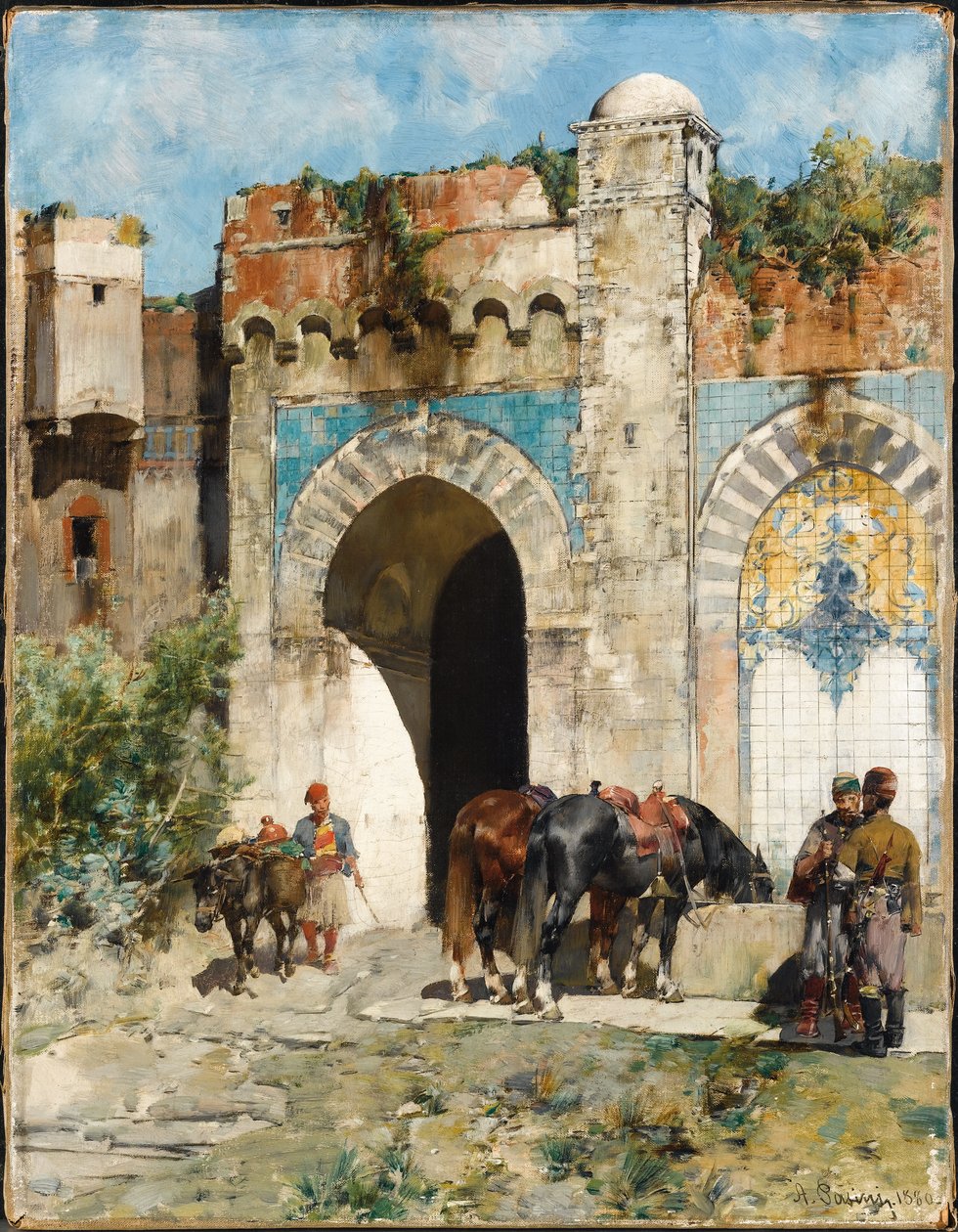 Abbeverare i cavalli, 1880 da Alberto Pasini