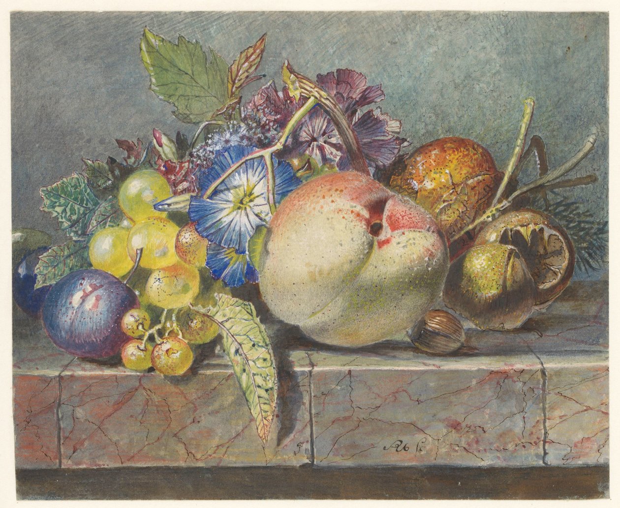 Natura morta di frutta e fiori da Albertus Steenbergen