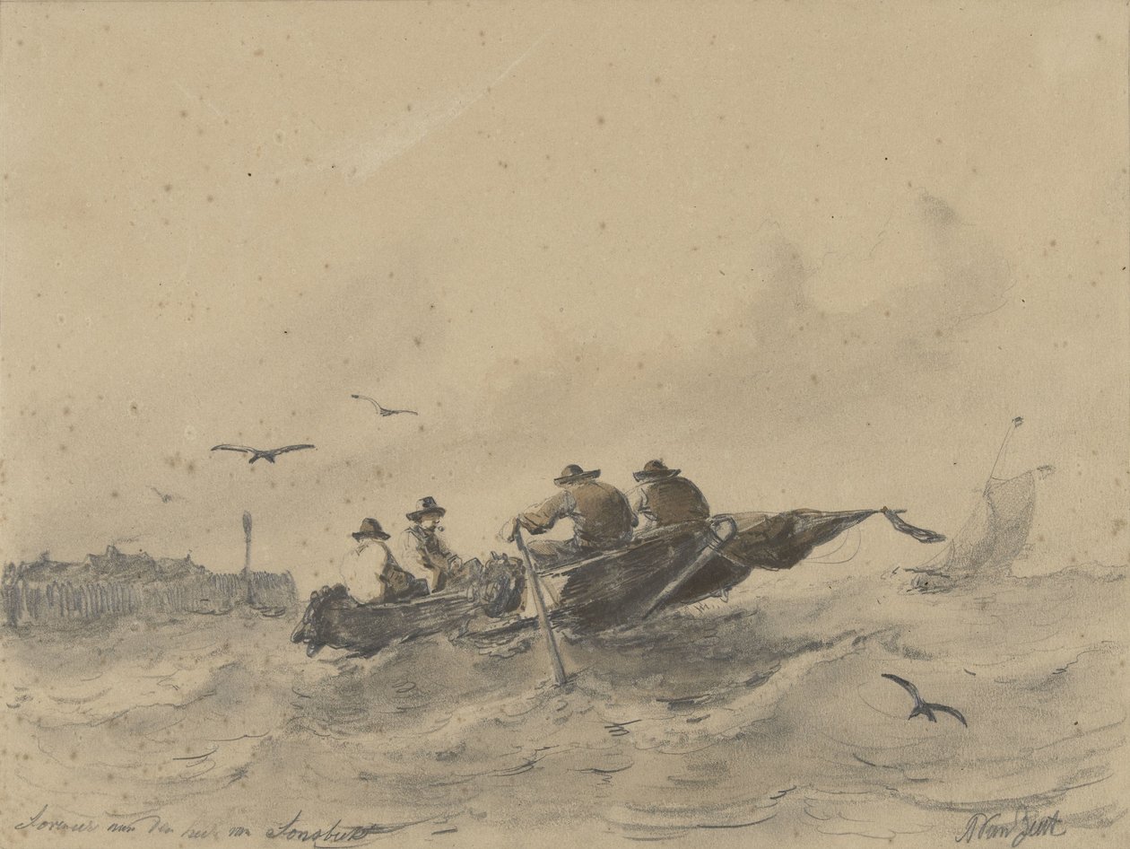 Quattro uomini in una barca a remi da Albertus van Beest