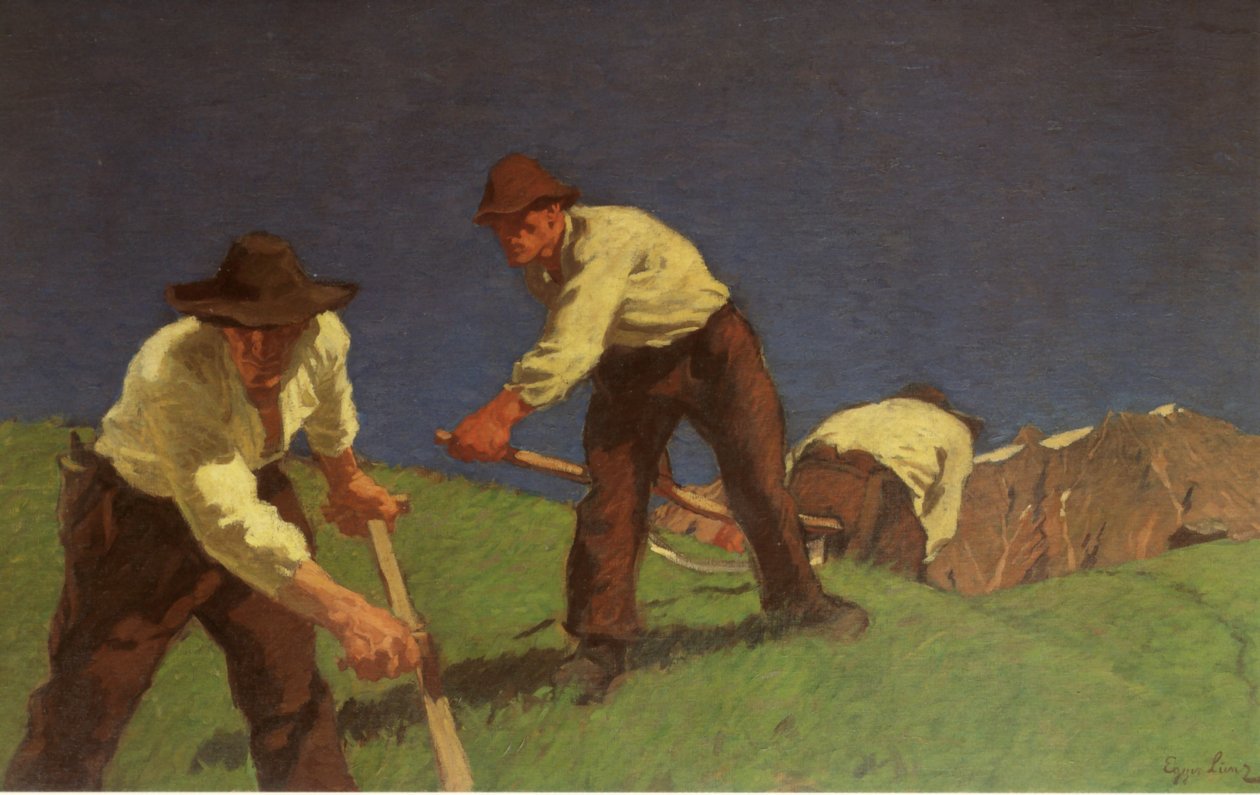 Die Bergmaher I. Fassung da Albin Egger Lienz