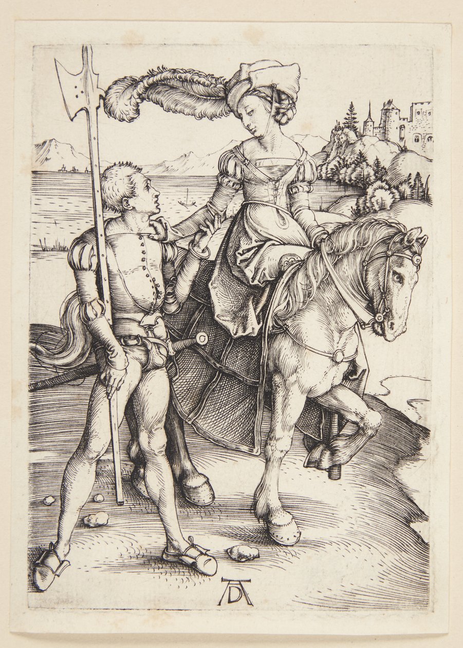Signora a cavallo e lanzichenecco da Albrecht Dürer