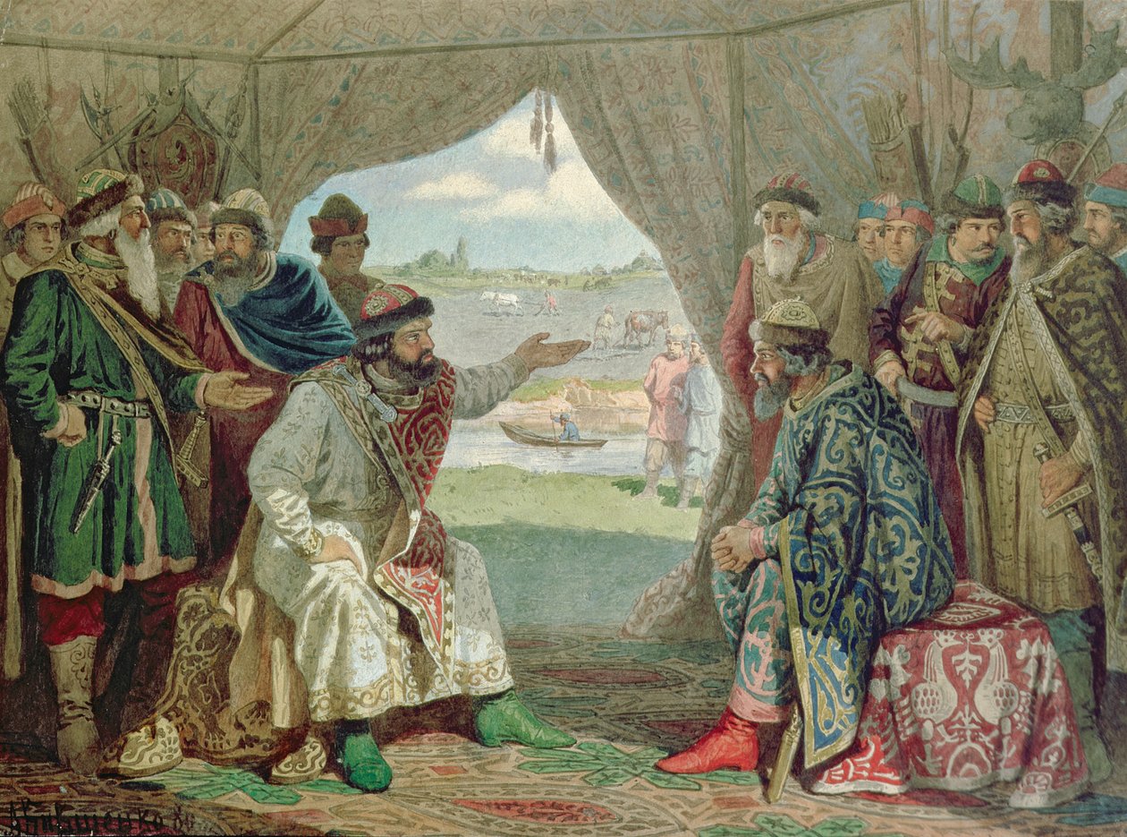 La Convenzione dei Principi con il Gran Duca Vladimir Monomakh II (1053-1125) a Dolob nel 1103, 1880 da Aleksei Danilovich Kivshenko