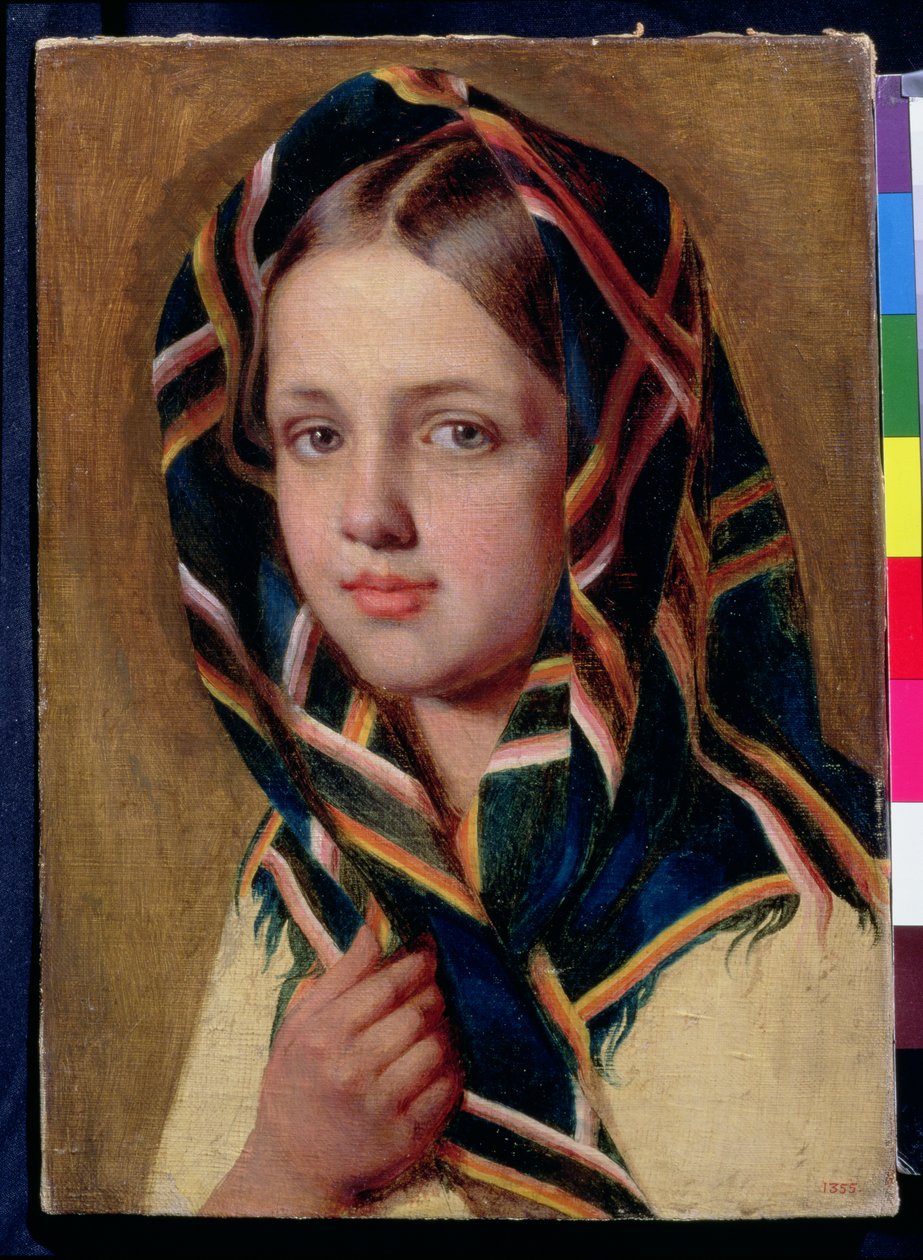 Ragazza con scialle da Aleksei Gavrilovich Venetsianov