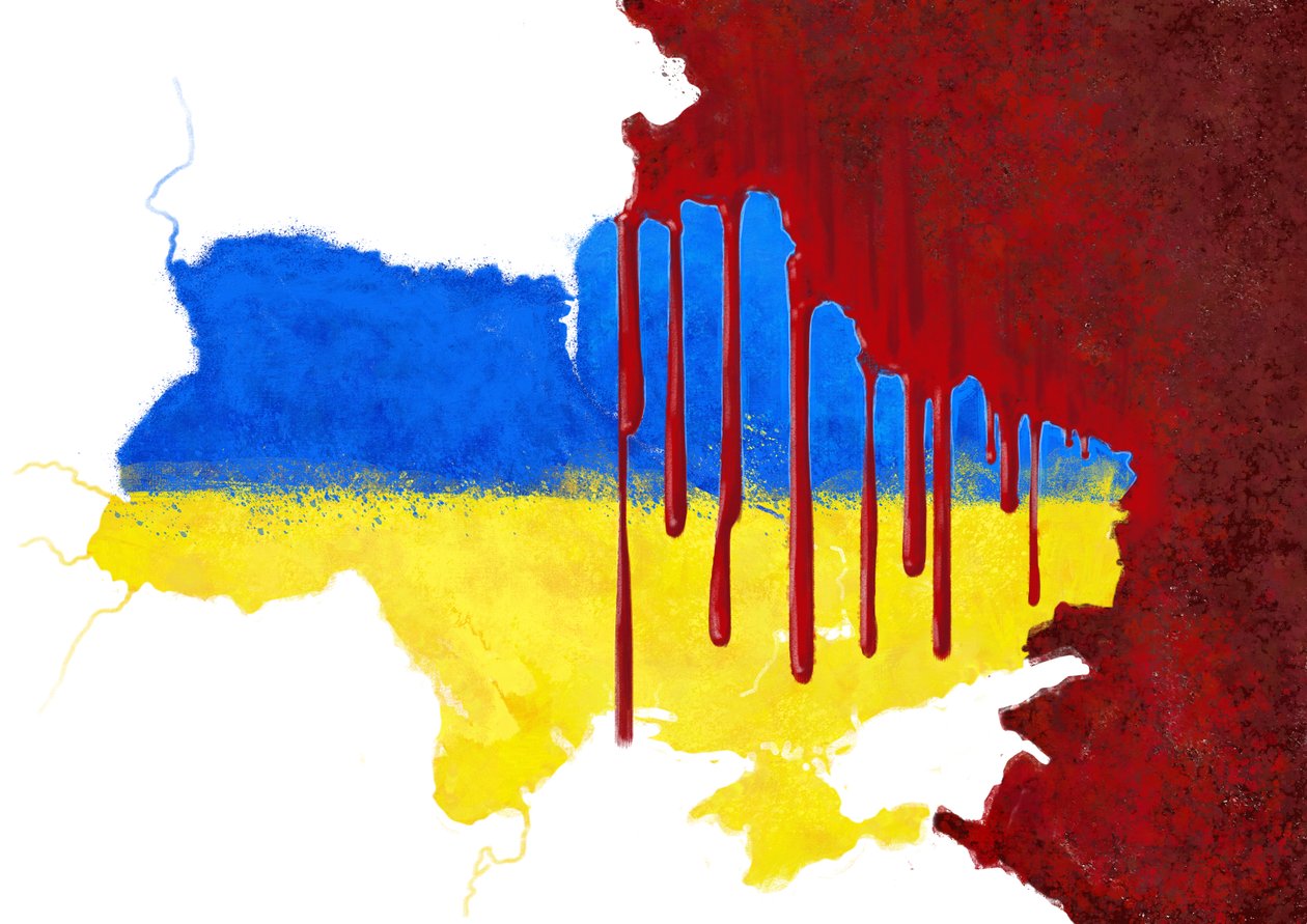 Ucraina insanguinata dalla Russia, 2022 (illustrazione) da Alessandro Lonati