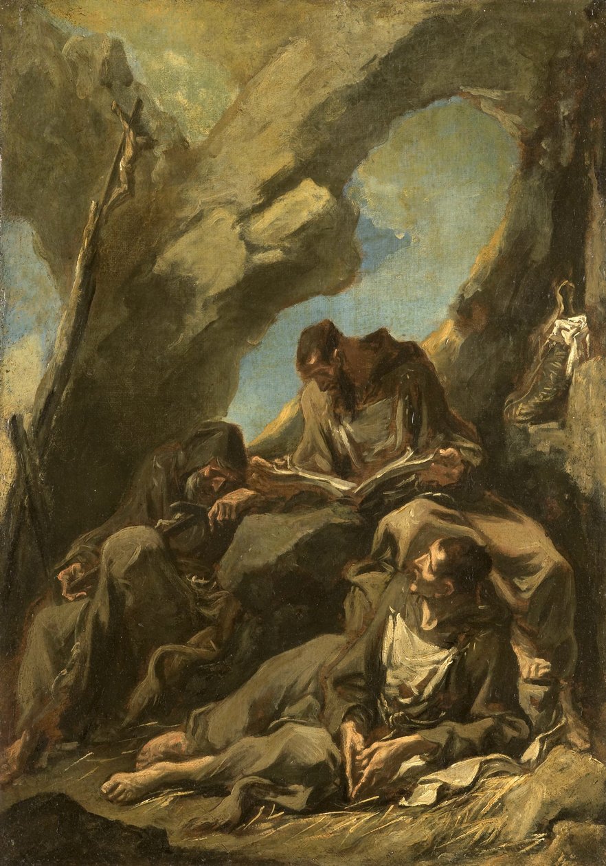 Tre monaci cappuccini che meditano in preghiera da Alessandro Magnasco