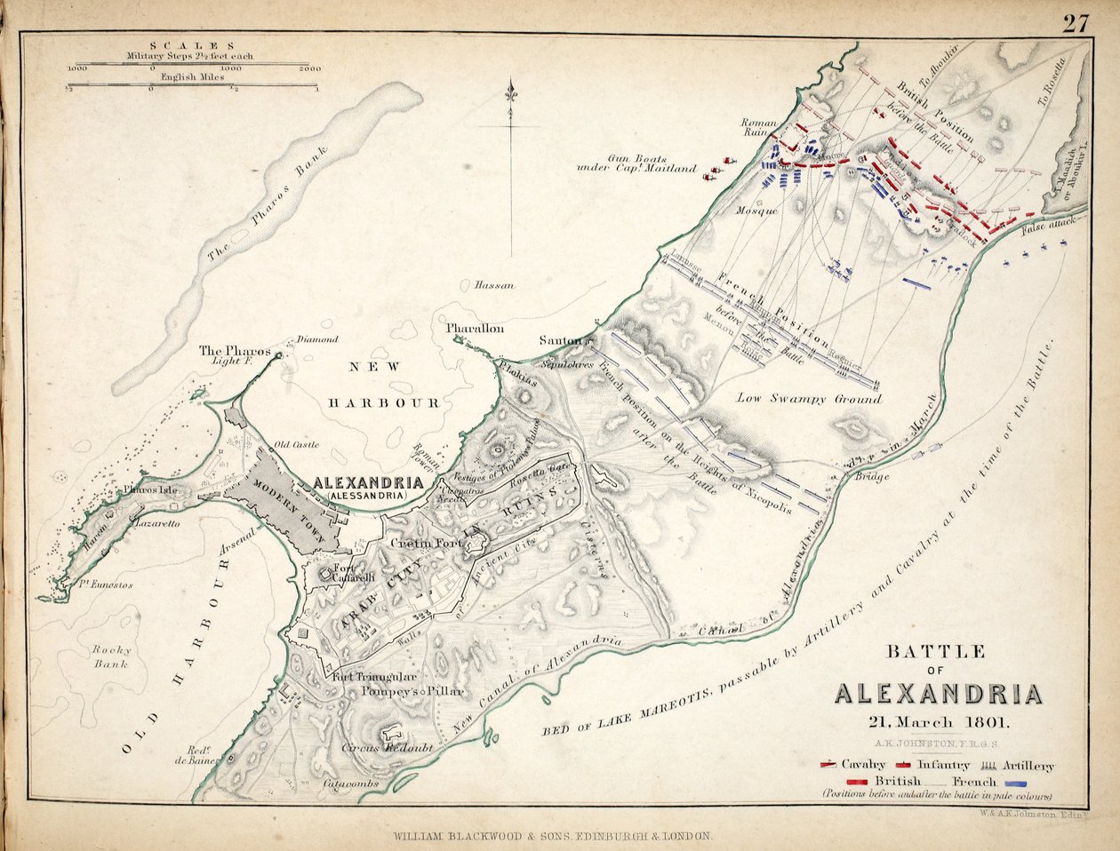 Mappa della battaglia di Alessandria, pubblicata da William Blackwood and Sons, Edimburgo e Londra, 1848 da Alexander Keith Johnston