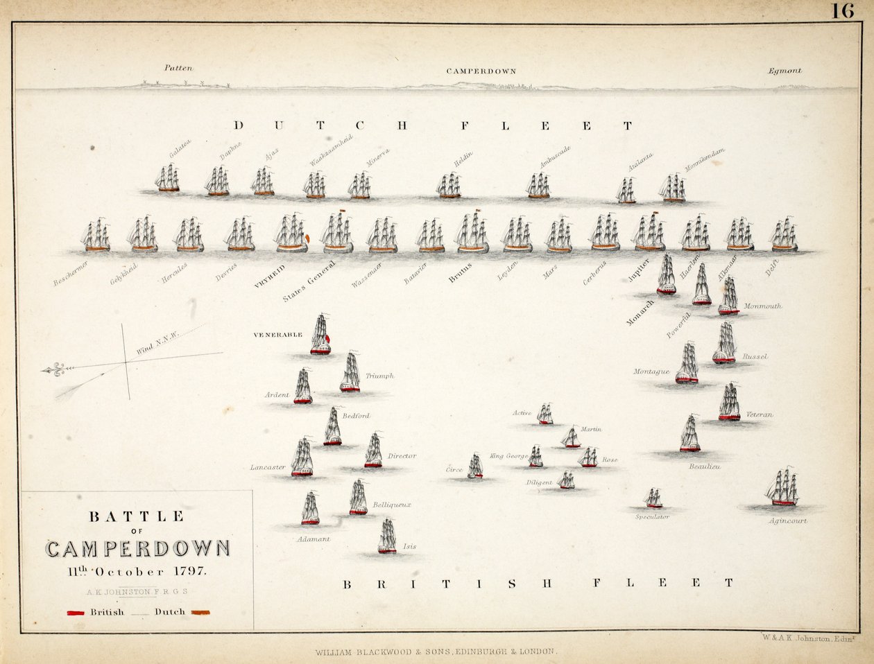 Mappa della battaglia di Camperdown, pubblicata da William Blackwood and Sons, Edimburgo e Londra, 1848 da Alexander Keith Johnston