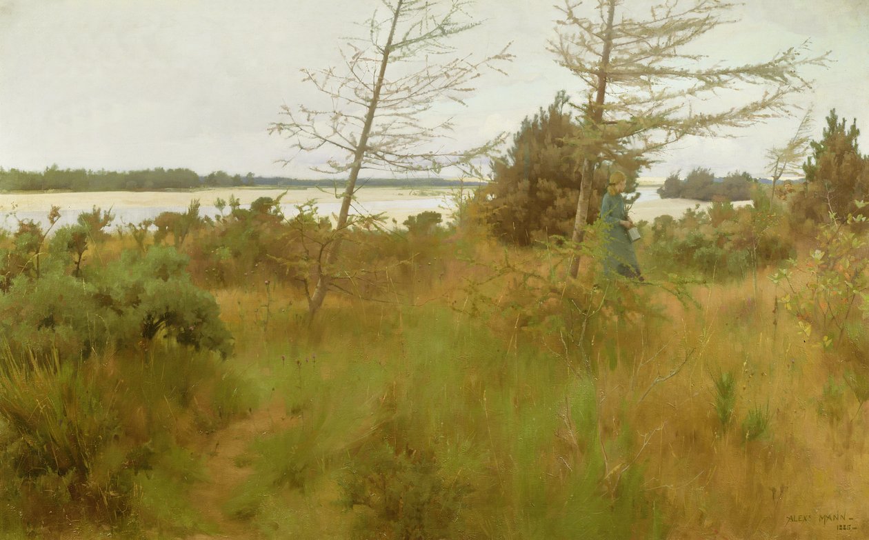 Raccolta di legna da ardere sulla riva di un lago da Alexander Mann