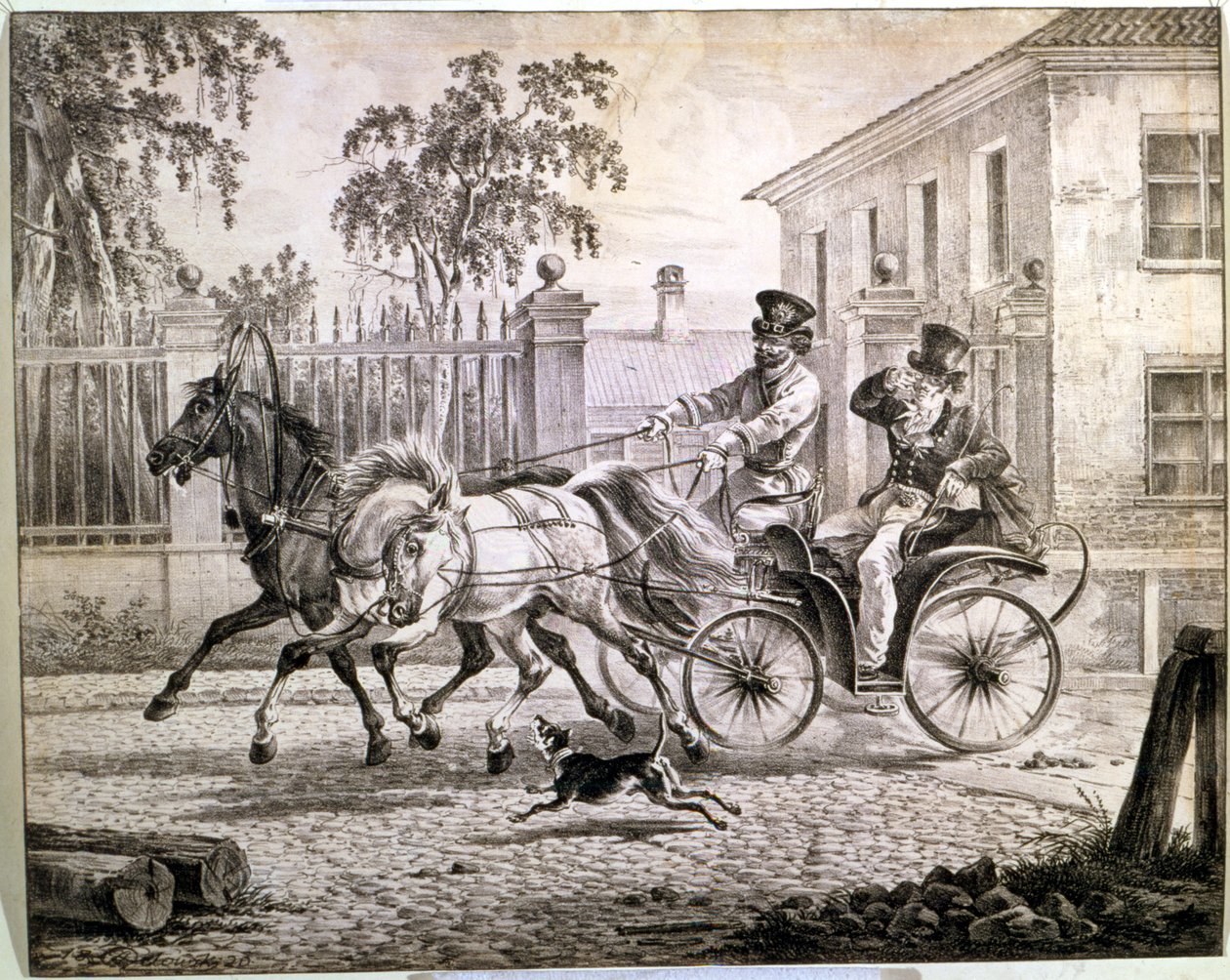 Dandy in una Droshky, 1820 da Alexander Osipovich Orlowski