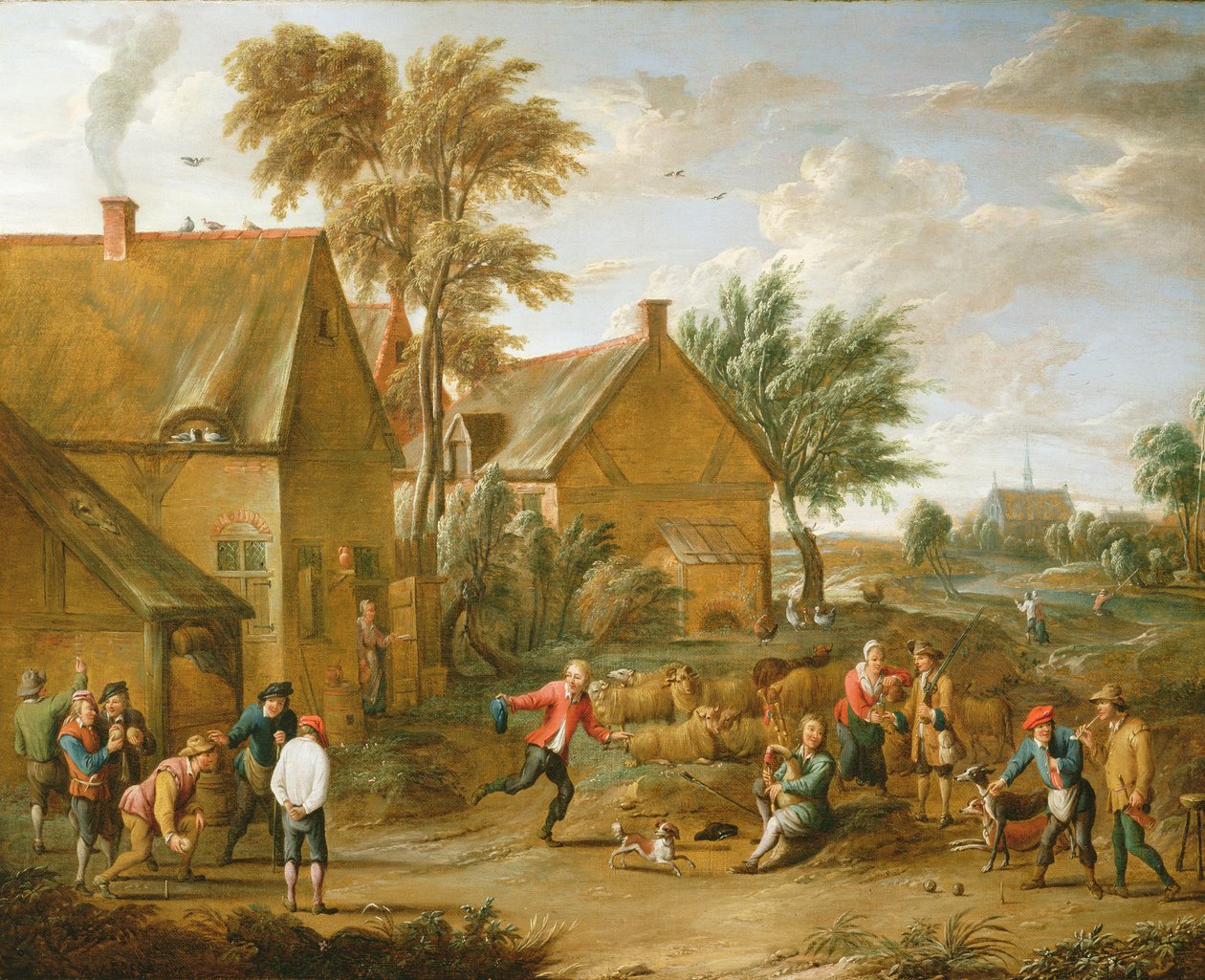 Una partita a bocce vicino a una taverna da Alexander van Bredael