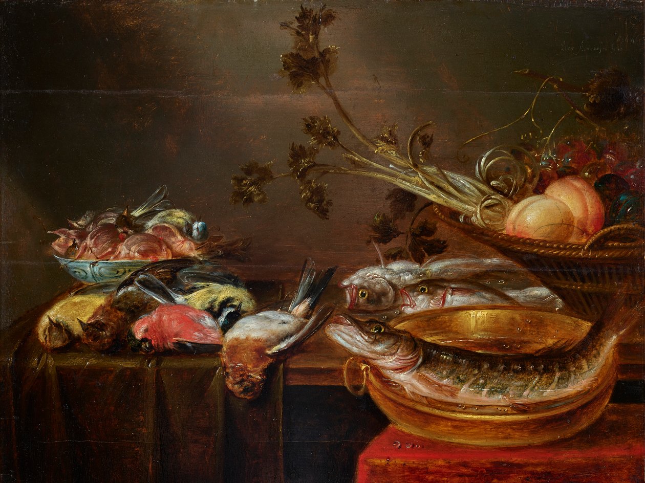 Natura morta con pesci, uccelli e frutta da Alexander Adriaenssen