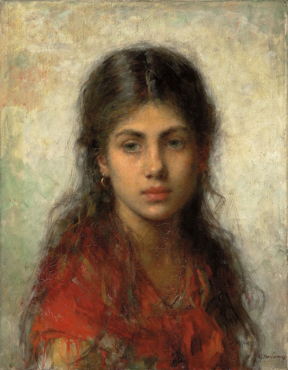 Ragazza con uno Scialle Rosso da Alexei Alexevich Harlamoff