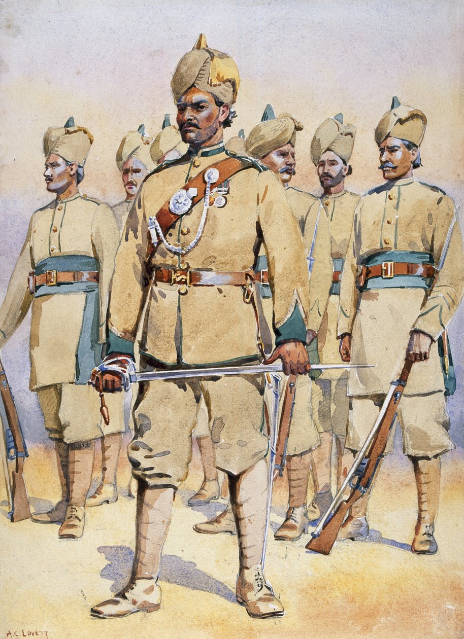 Soldati del 33° Punjabis, Subadar, Punjabi Musalmans, illustrazione per 