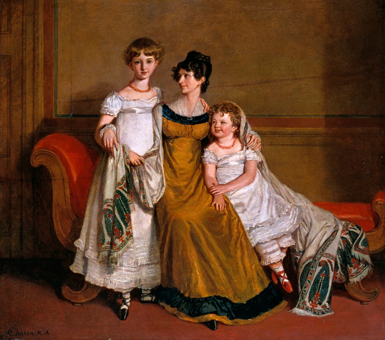 Ritratto di una donna con due bambini in un interno domestico, c.1815 da Alfred Edward Chalon