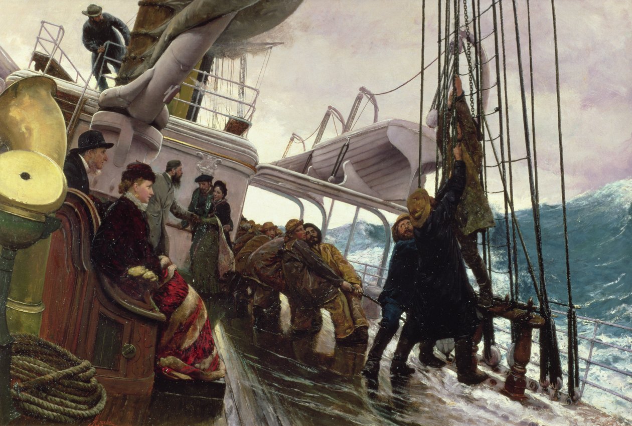 Legare la vela dopo una tempesta, 1881 da Alfred Edward Emslie