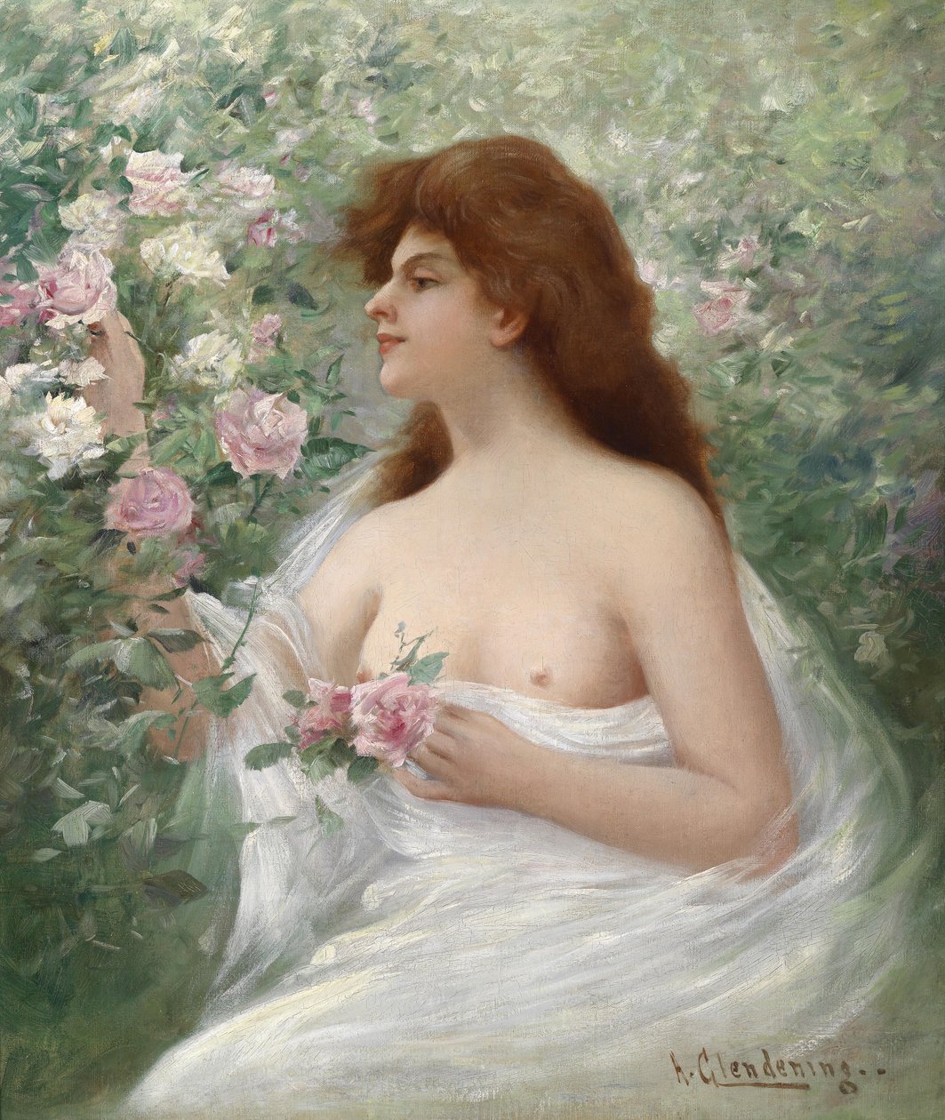 Giovane donna che raccoglie rose da Alfred, Jr. Glendening