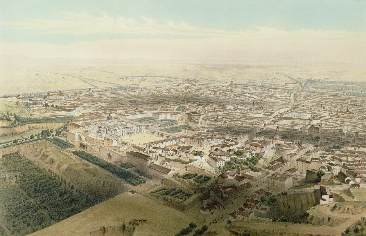 Veduta generale di Madrid presa dal Ponte di Segovia, 1854 da Alfred Guesdon