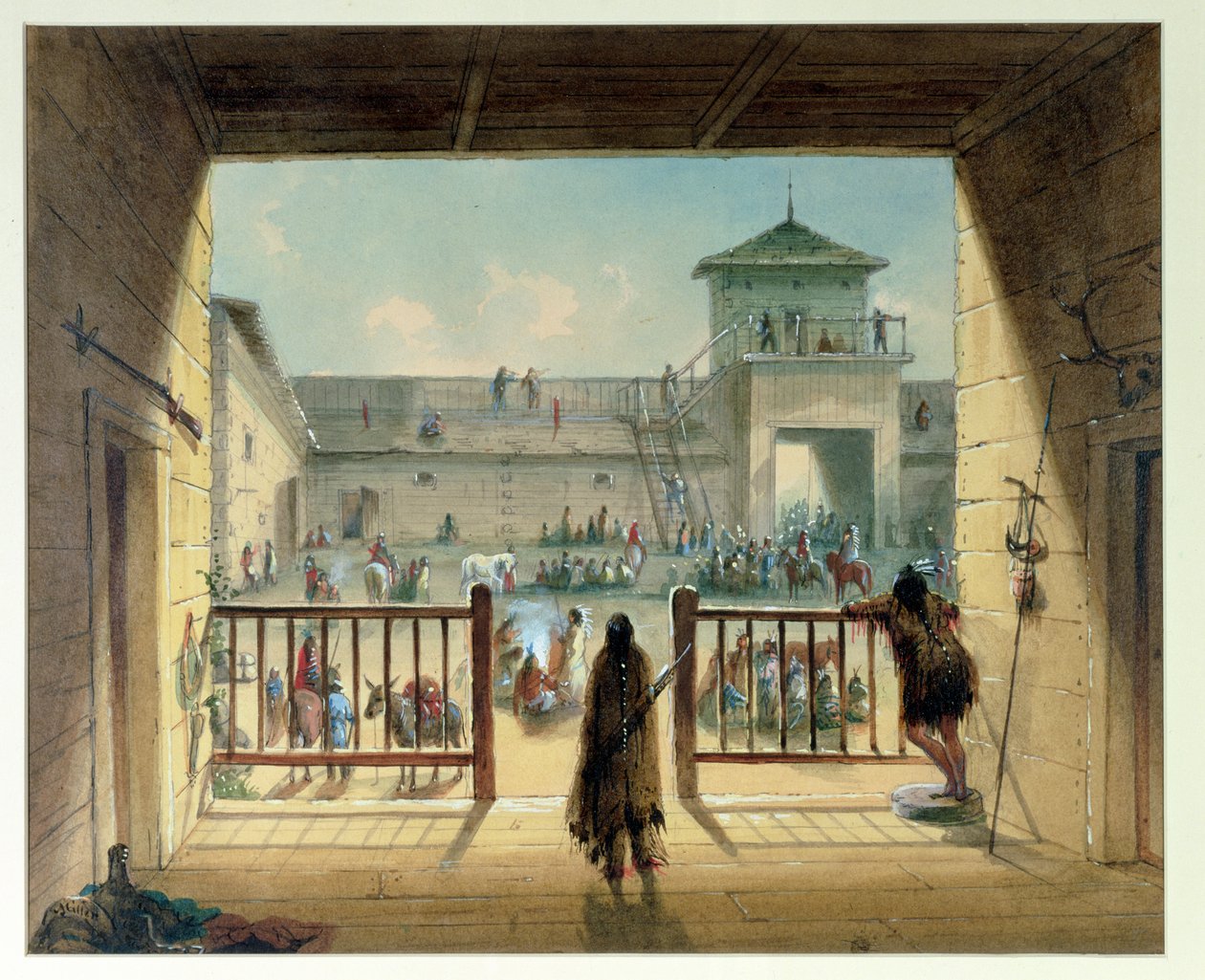 Interno di Fort Laramie, 1858-60 da Alfred Jacob Miller