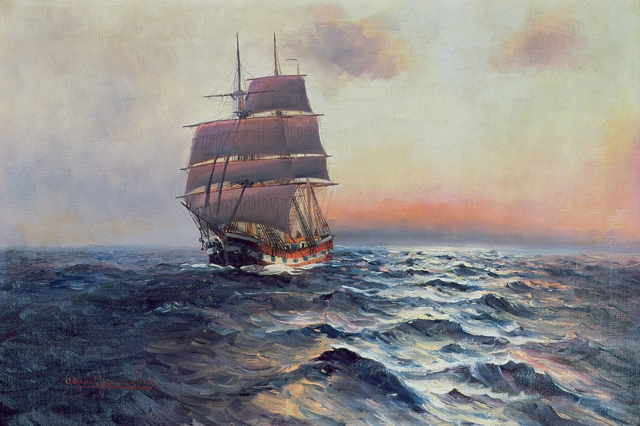 Nave a vela in mare, c.1910 da Alfred Serenius Jensen
