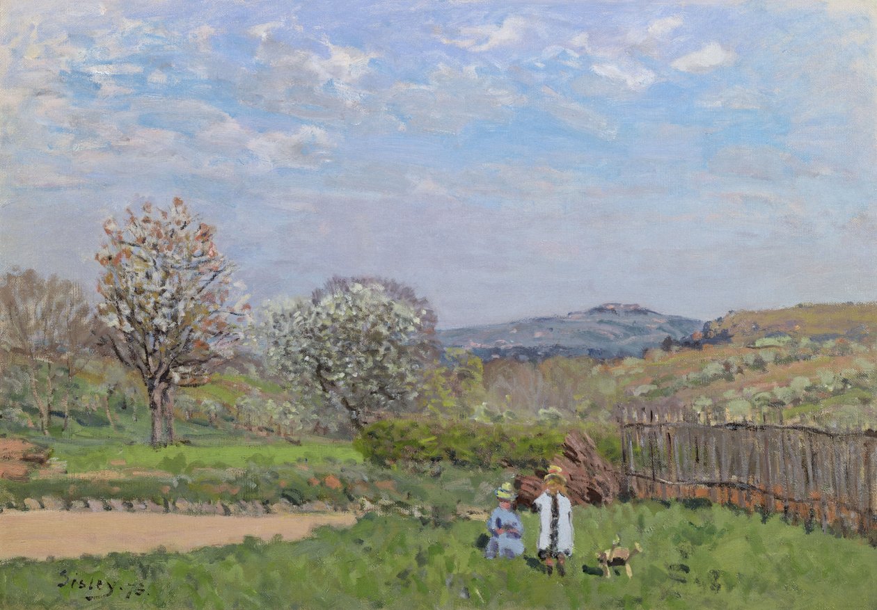 Bambini che giocano nel prato da Alfred Sisley