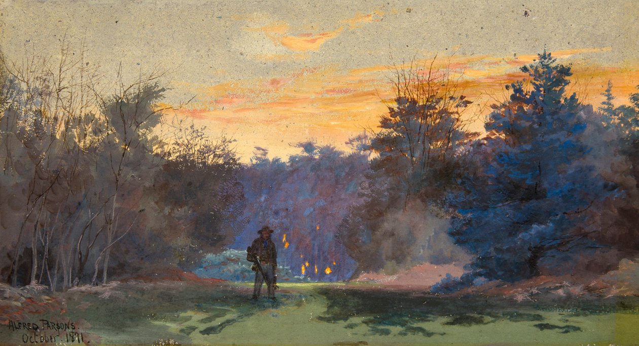 Cacciatore nel paesaggio al tramonto da Alfred Parsons