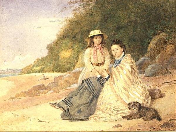 Madre e figlia con cane da Alfred Tidey