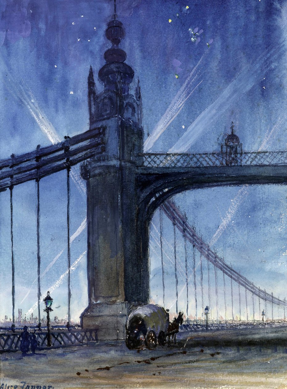 Luci di guerra dal Chelsea Bridge, c.1917 da Alice Maud Fanner