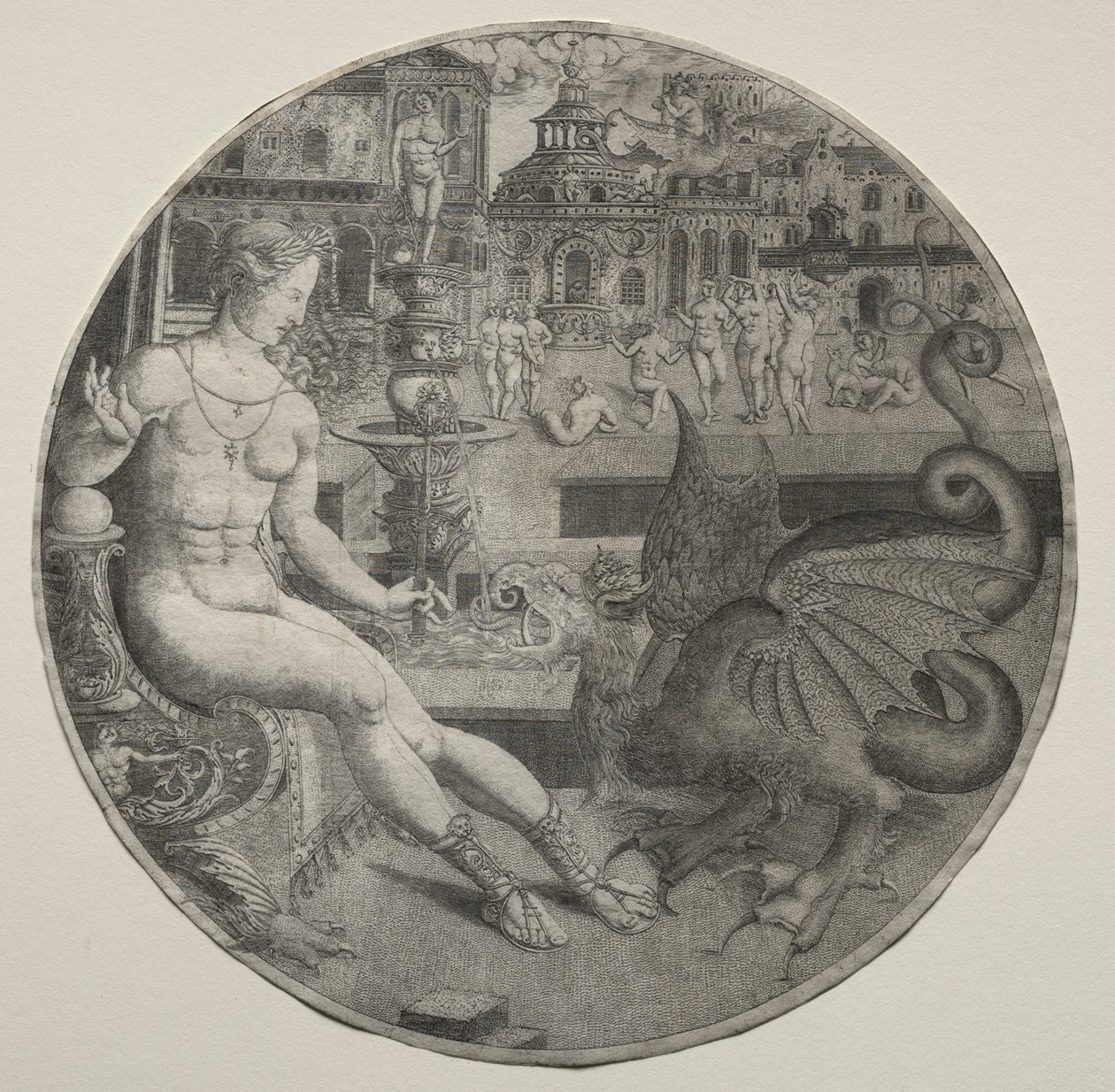 Donna nuda e un drago, 1523 da Allaert Claesz