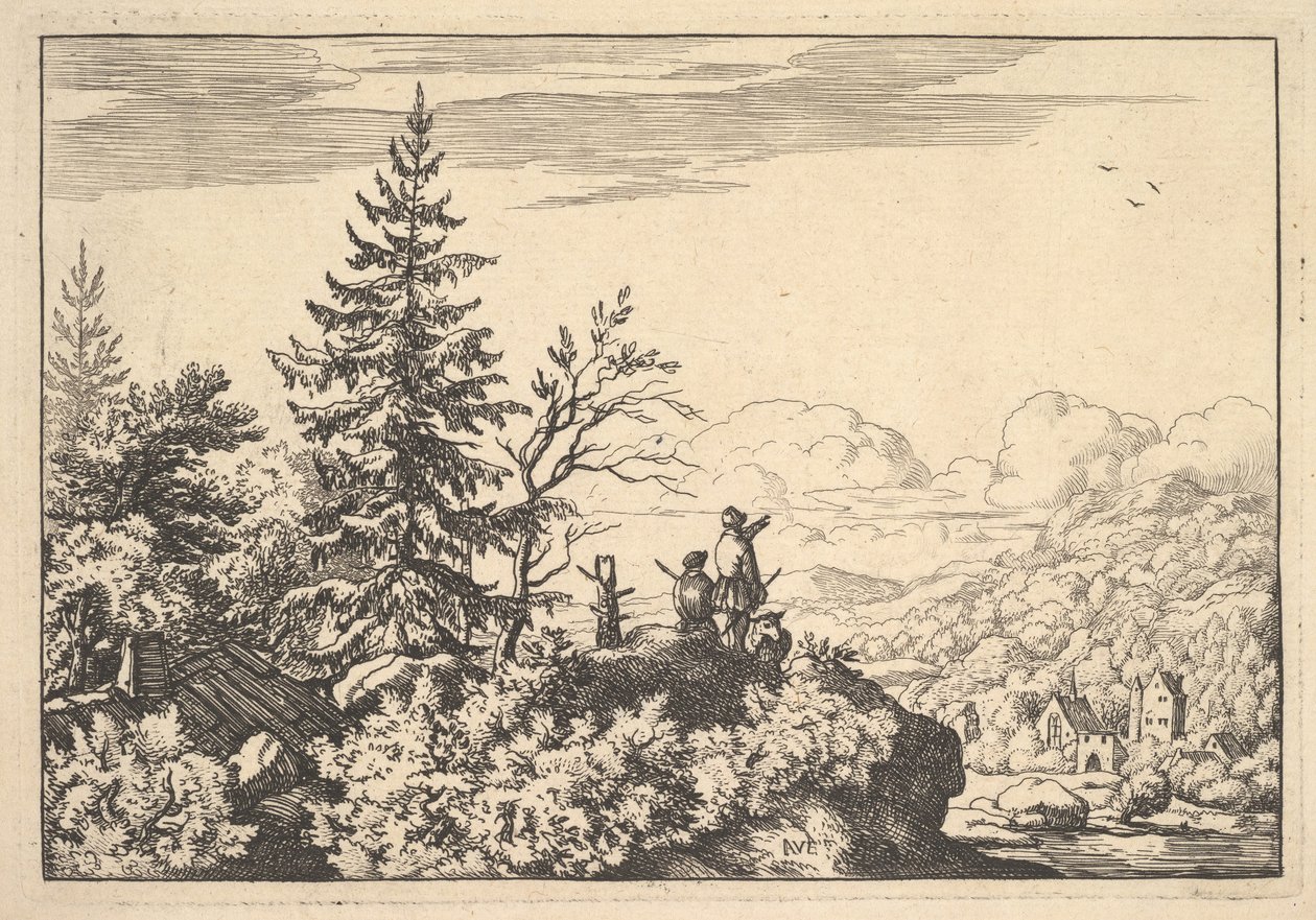 Due uomini su una terrazza rocciosa da Allart van Everdingen