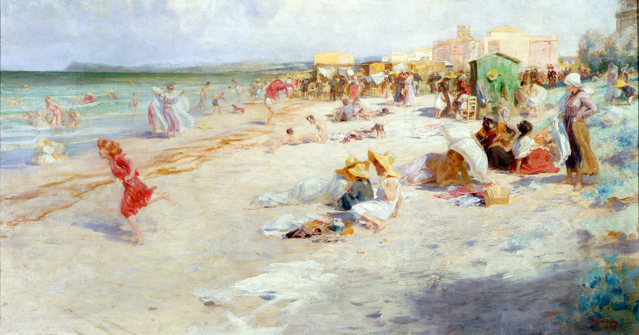 Una spiaggia affollata in estate da Alois Hans Schram