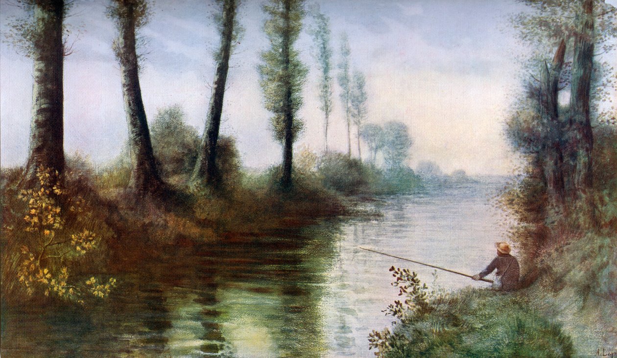 Un canale con un pescatore, c1857-1911 da Alphonse Legros