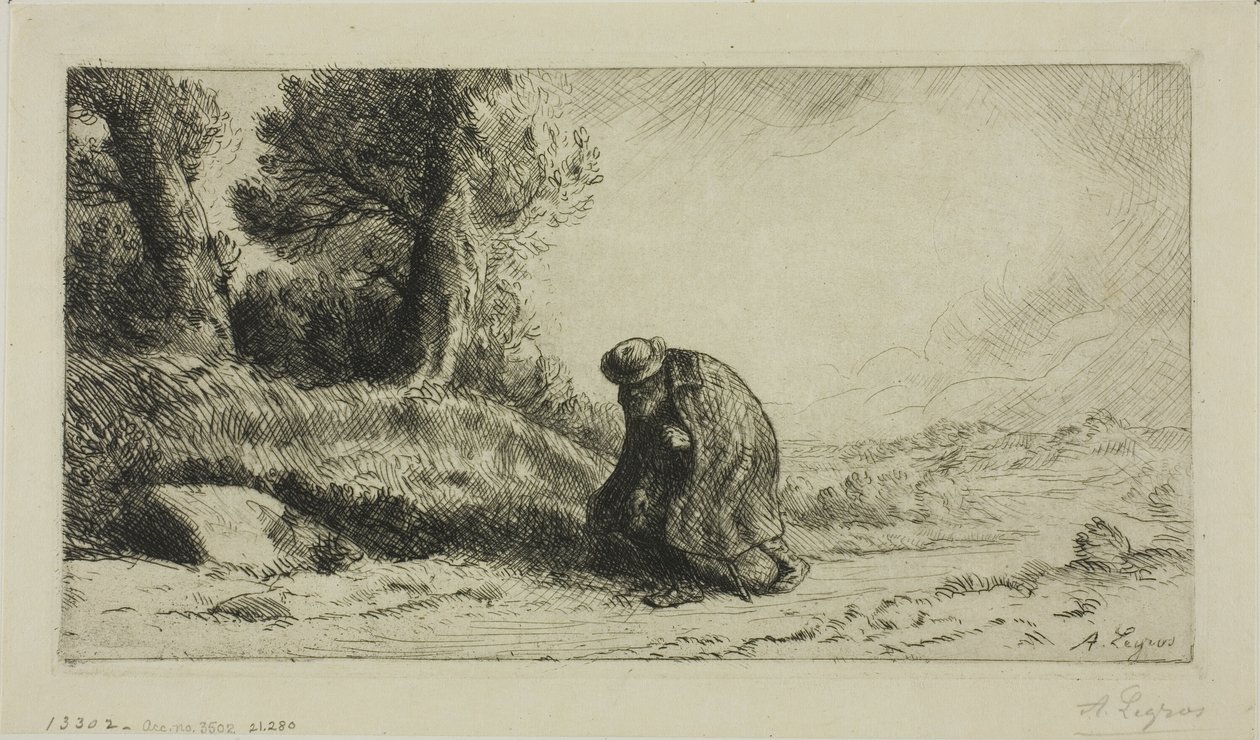 Un vagabondo che cammina lungo un sentiero da Alphonse Legros