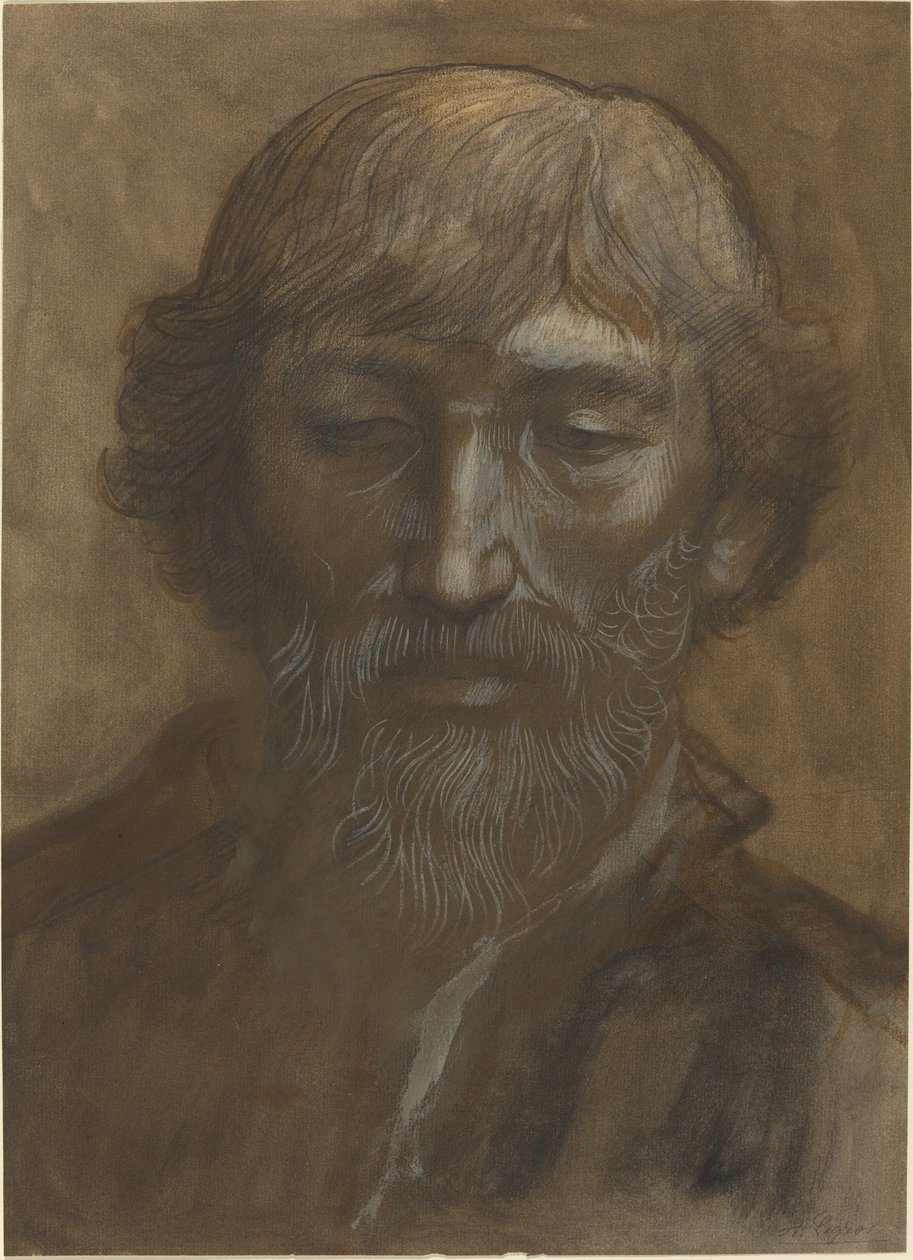 Testa di un uomo, faccia piena da Alphonse Legros