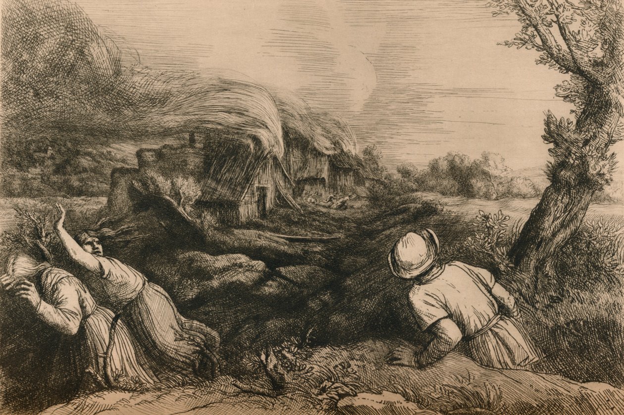 Il villaggio in fiamme, c1880 da Alphonse Legros